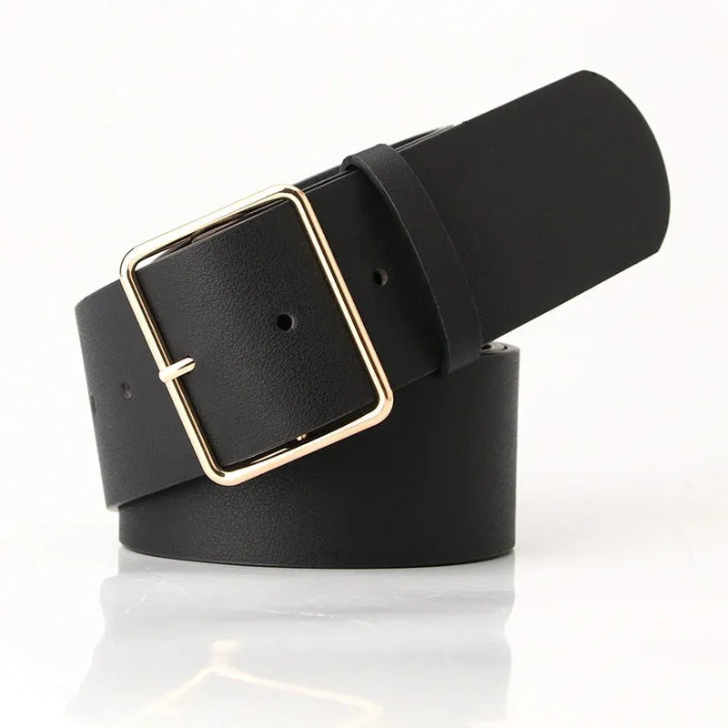 Wide High-Fashion Vegan Leather Square Buckle Vintage Waist Belts