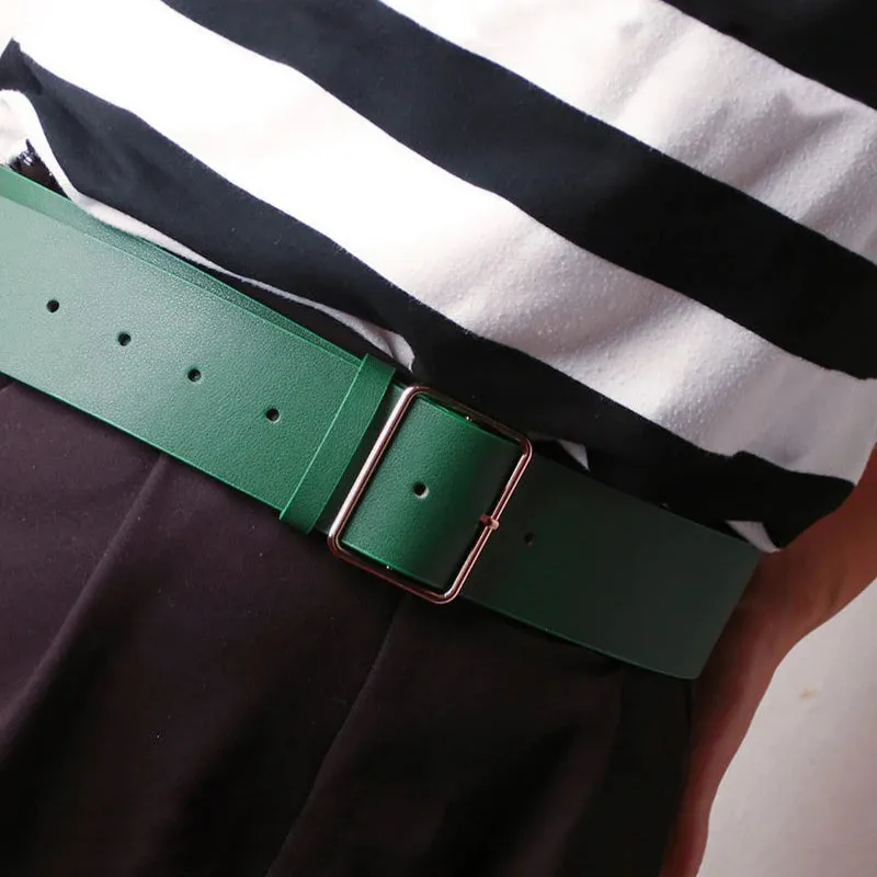 Wide High-Fashion Vegan Leather Square Buckle Vintage Waist Belts