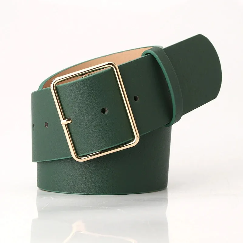 Wide High-Fashion Vegan Leather Square Buckle Vintage Waist Belts