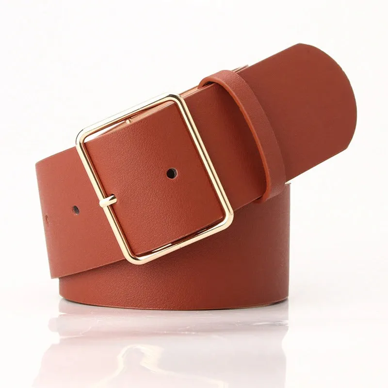 Wide High-Fashion Vegan Leather Square Buckle Vintage Waist Belts