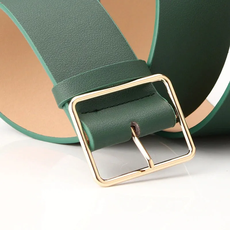 Wide High-Fashion Vegan Leather Square Buckle Vintage Waist Belts