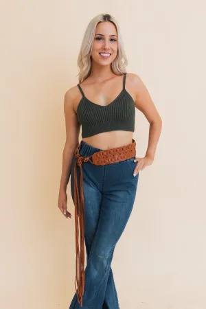 Wide Woven Leather Waist Tie Up Belt