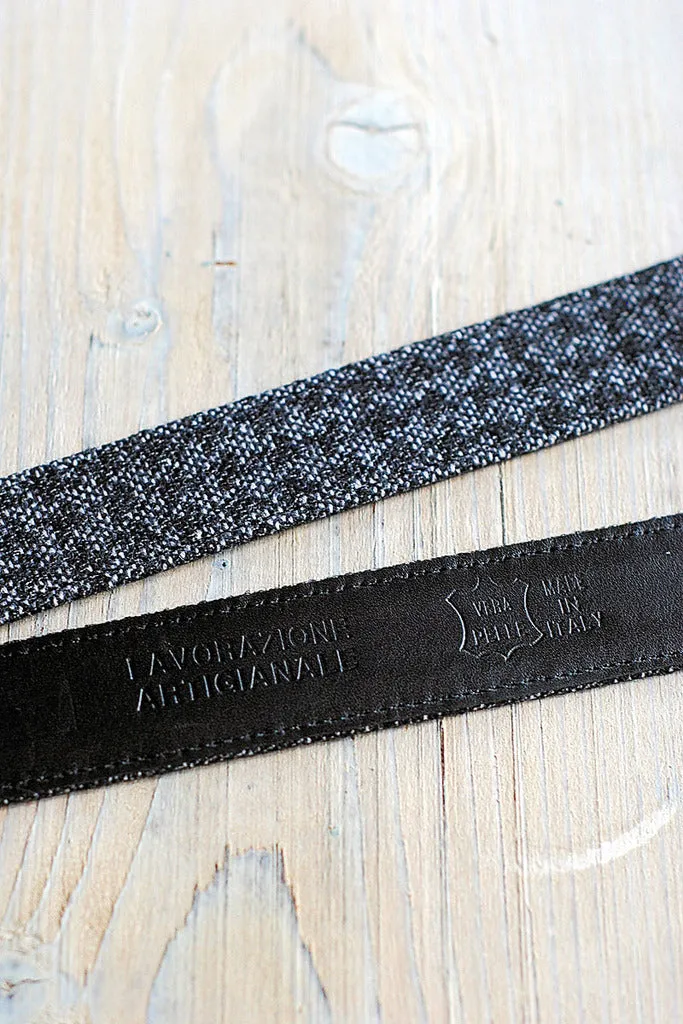 Wool and Leather Rhodoid Buckle Belt Black