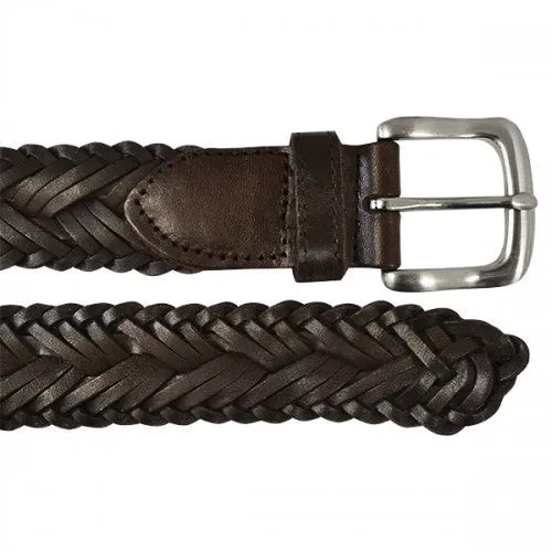 WYATT - Mens Chocolate Genuine Leather Braided Belt