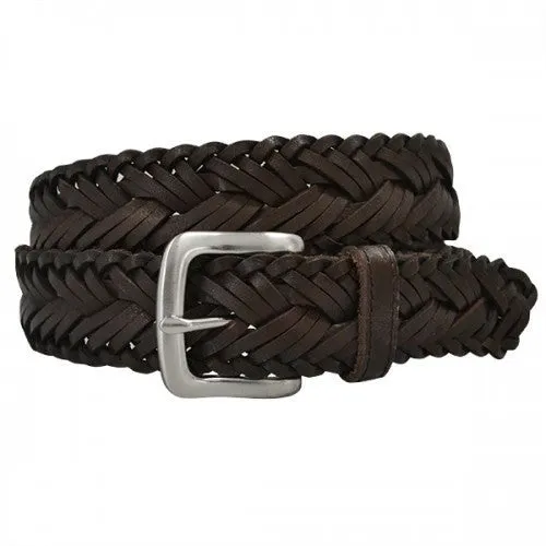 WYATT - Mens Chocolate Genuine Leather Braided Belt